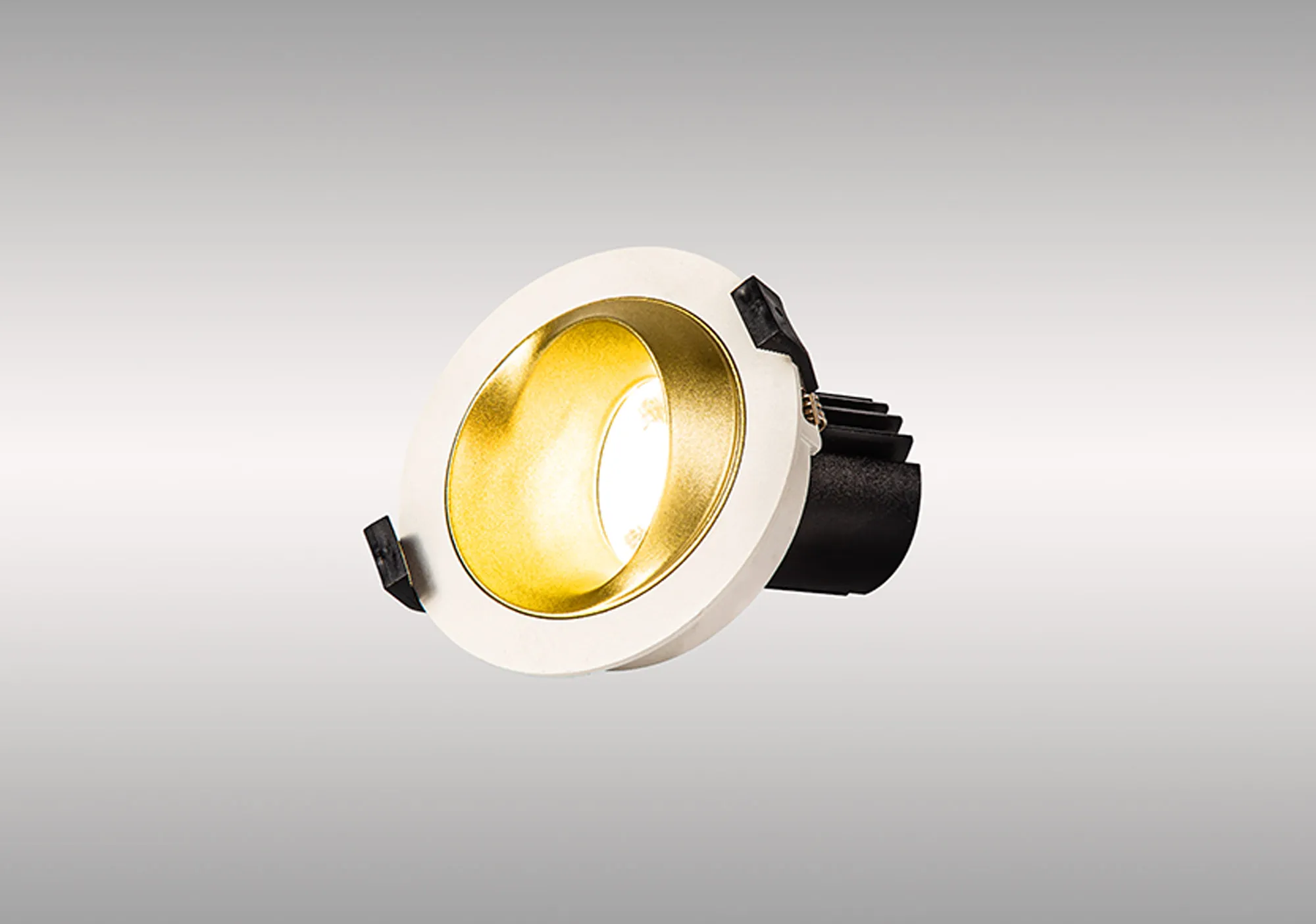 DM202370  Bonia 9 Powered by Tridonic 9W 840lm 3000K 24° LED Engine,250mA White/Gold 27° Angled Round Downlight , DRIVER NOT INC. 5yrs Warranty